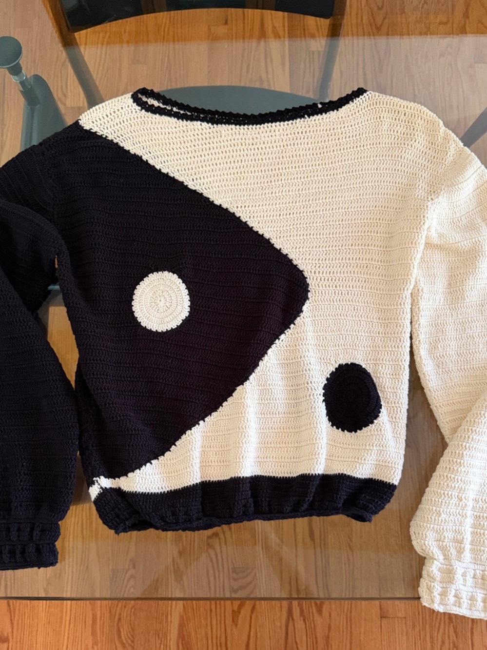 Chasing Unicorns Black & Cream Crochet Sweater sz M